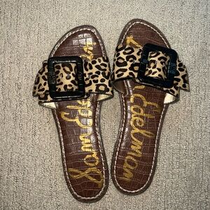 Sam Edelman Leopard-Print Slide Sandals with Black Buckles